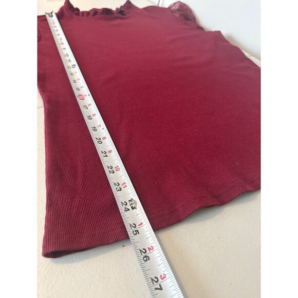 Burgandy Women's Sweater Size XL with sheer polka dot Bishop Sleeves - Picture 6 of 8